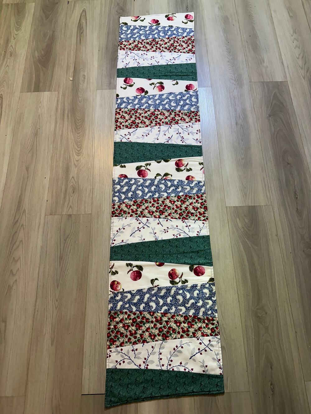 Reversible Handcrafted Quilted Table Runner 67" Apple Patchwork Country Kitchen
